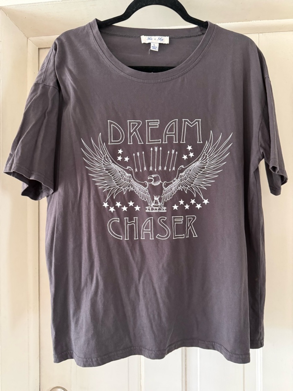 She + Sky Charcoal Gray "Dream Chaser" Short Sleeve Tee